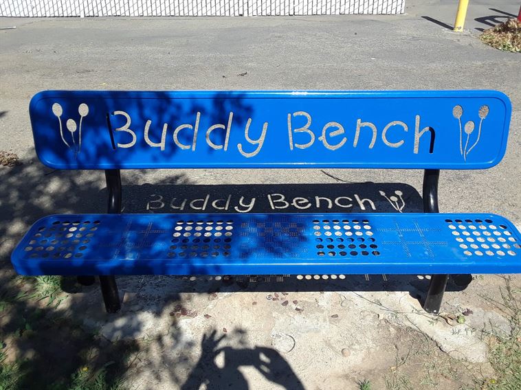 Blue outdoor bench
